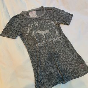 Love Pink University Grey Burnout Short Sleeve Tee